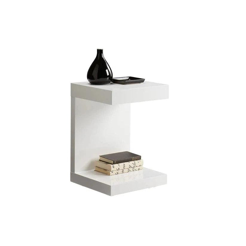 Bachelor End Table High Gloss White With Hidden Drawer