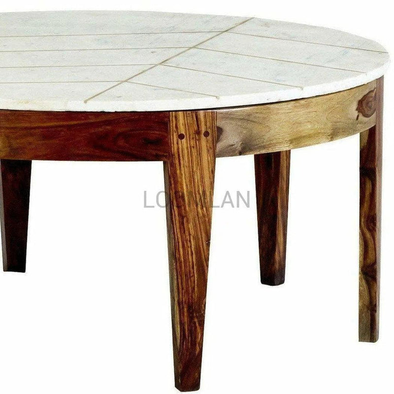 37" Round White Marble Top Coffee Table