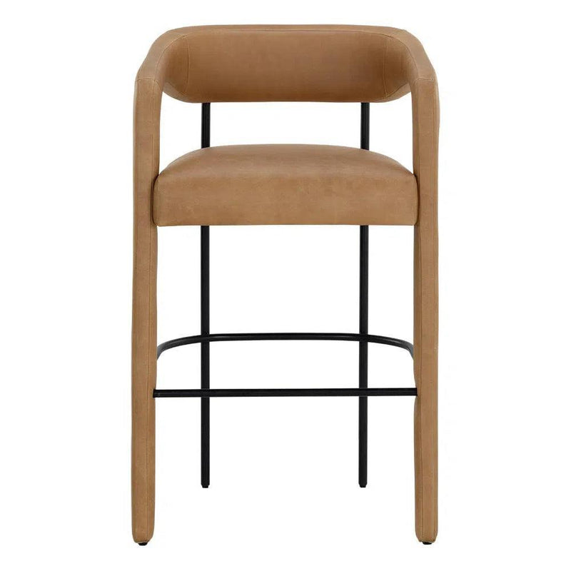 Mavia Barstool - Ludlow Sesame Leather with Matte Black Legs