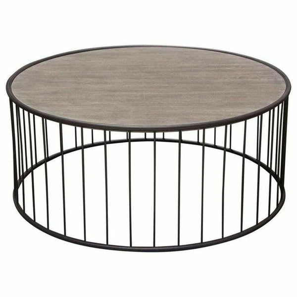 38" Round Cocktail Table Grey Oak Top and Metal Base Coffee Tables LOOMLAN By Diamond Sofa