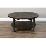 38" Round Dark Brown Cocktail Coffee Table with Storage Shelf Coffee Tables LOOMLAN By Sunny D