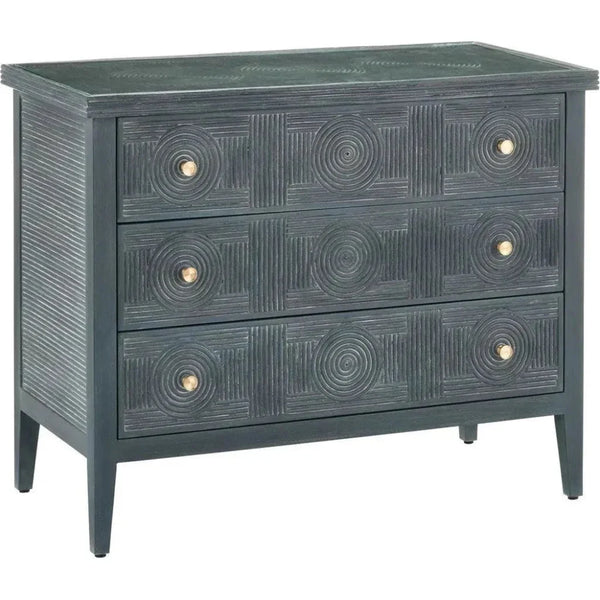 38 in. Santos Wood & Glass Blue Chest - LOOMLAN - Currey & Co - Chests