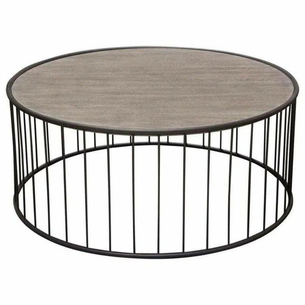 38" Round Cocktail Table Grey Oak Top and Metal Base - LOOMLAN - Diamond Sofa - Coffee Tables