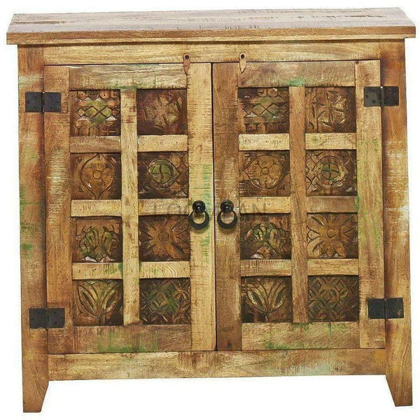 39" Reclaimed Wood Hand Carved Farmhouse Accent Cabinet Accent Cabinets LOOMLAN By LOOMLAN
