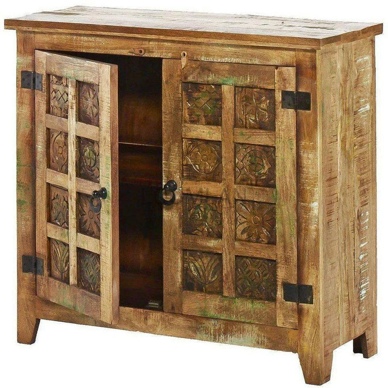 39" Reclaimed Wood Hand Carved Farmhouse Accent Cabinet Accent Cabinets LOOMLAN By LOOMLAN