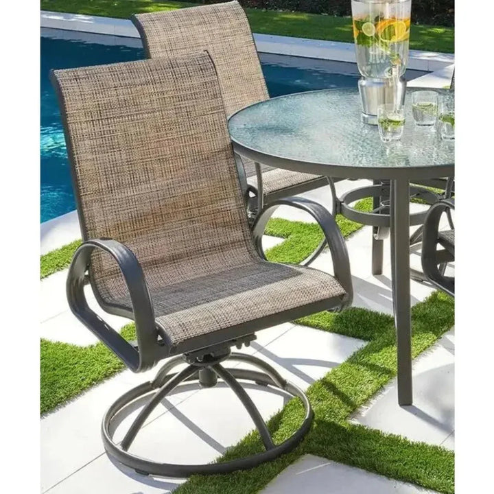 3PC Earth Brown Outdoor Bistro Set for 2 Swivel Chairs-Outdoor Bistro Sets-LOOMLAN-LOOMLAN