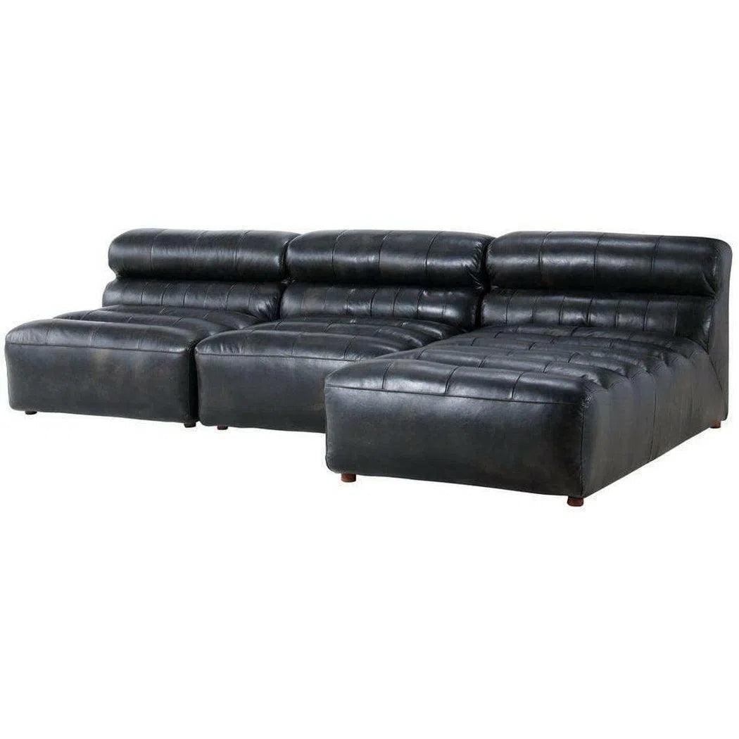 3PC Set Black Leather Reversible Modular Sofa