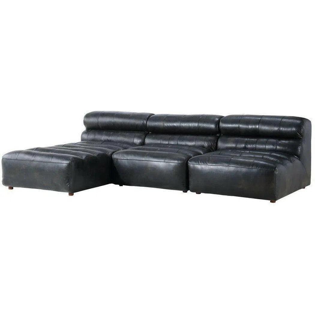 3PC Set Black Leather Reversible Modular Sofa