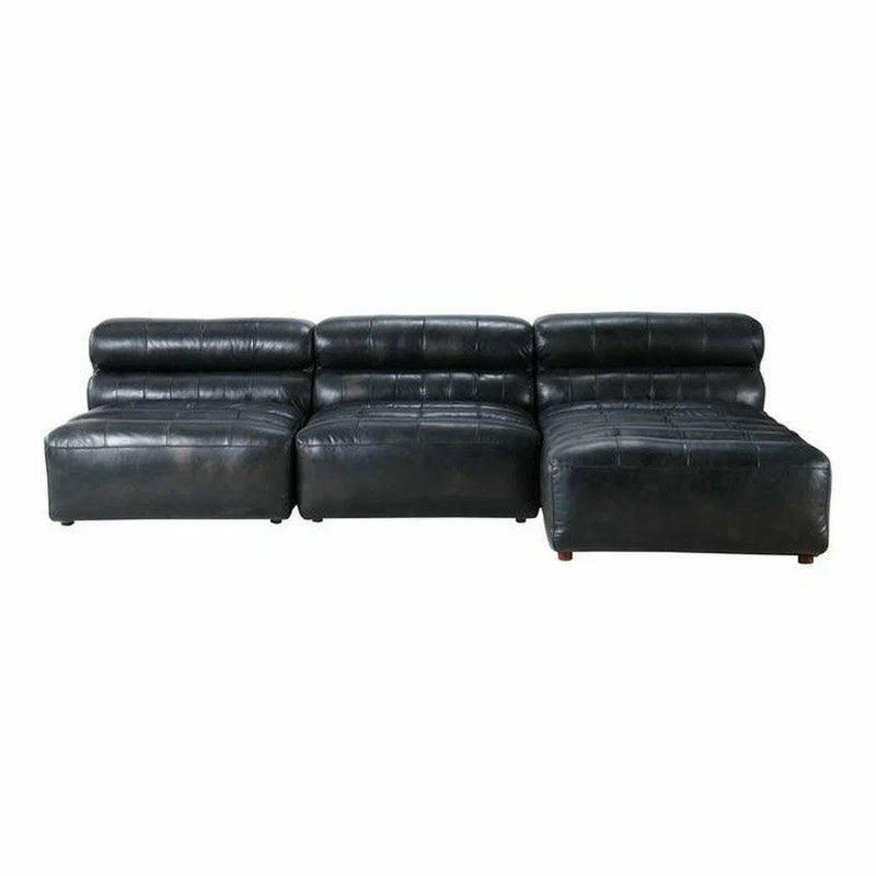 3PC Set Black Leather Reversible Modular Sofa Modular Sofas LOOMLAN By Moe's Home