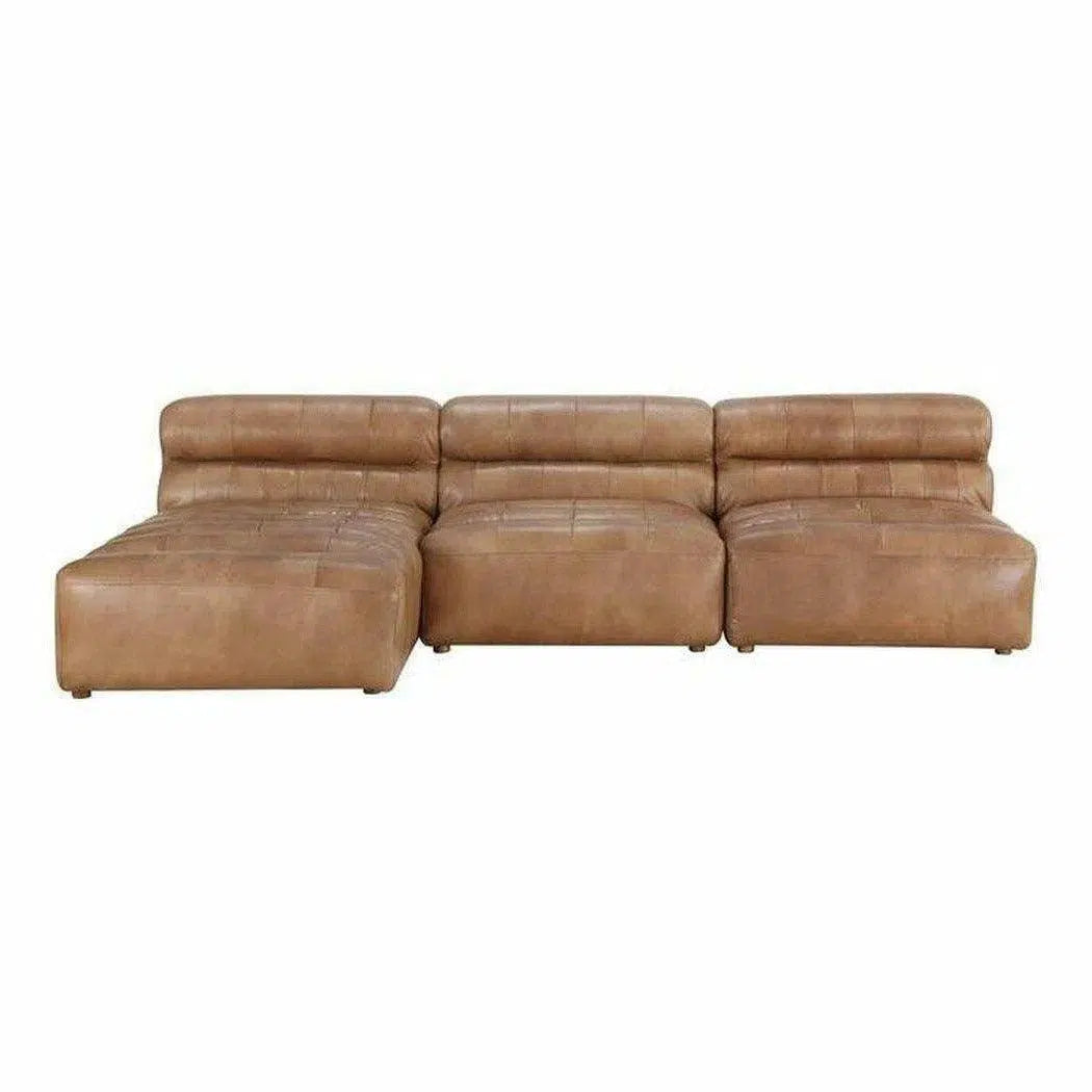 3PC Set Tan Leather Reversible Modular Sofa