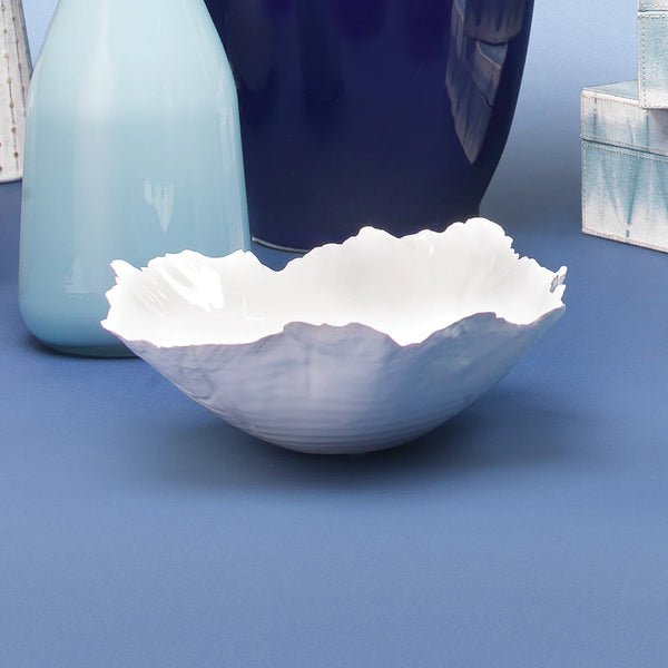 Coastal Style White Ceramic Peony Bowl