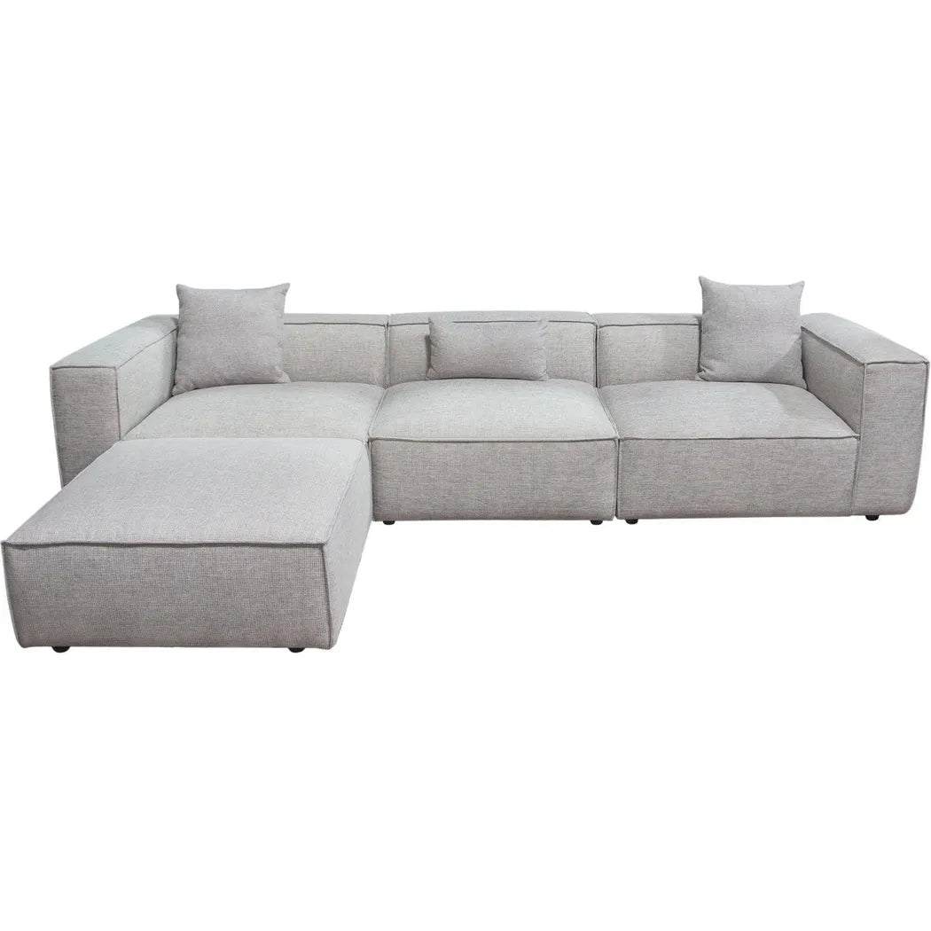 4 PC Set Beige Low Back Sectional Sofa With Ottoman