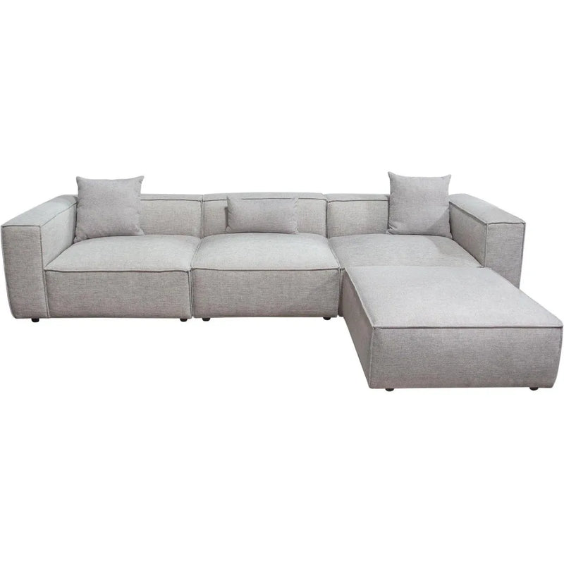 4 PC Set Beige Low Back Sectional Sofa With Ottoman