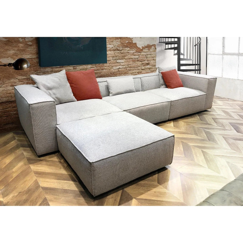 4 PC Set Beige Low Back Sectional Sofa With Ottoman