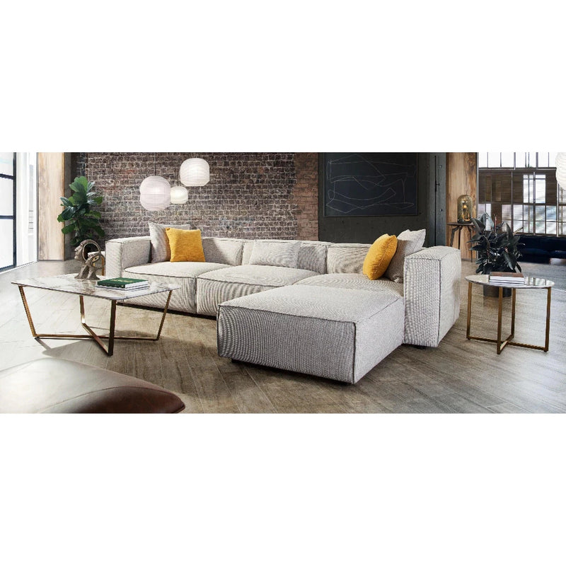 4 PC Set Beige Low Back Sectional Sofa With Ottoman