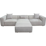 4 PC Set Beige Low Back Sectional Sofa With Ottoman