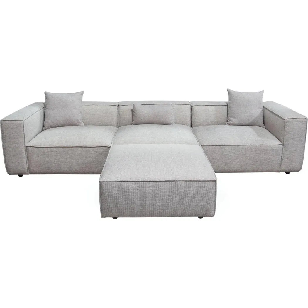 4 PC Set Beige Low Back Sectional Sofa With Ottoman