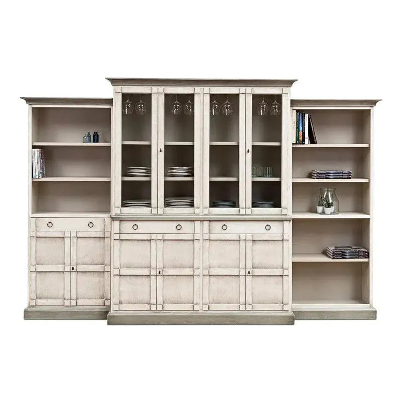 4 Piece Full Wall Buffet Curio White & Grey