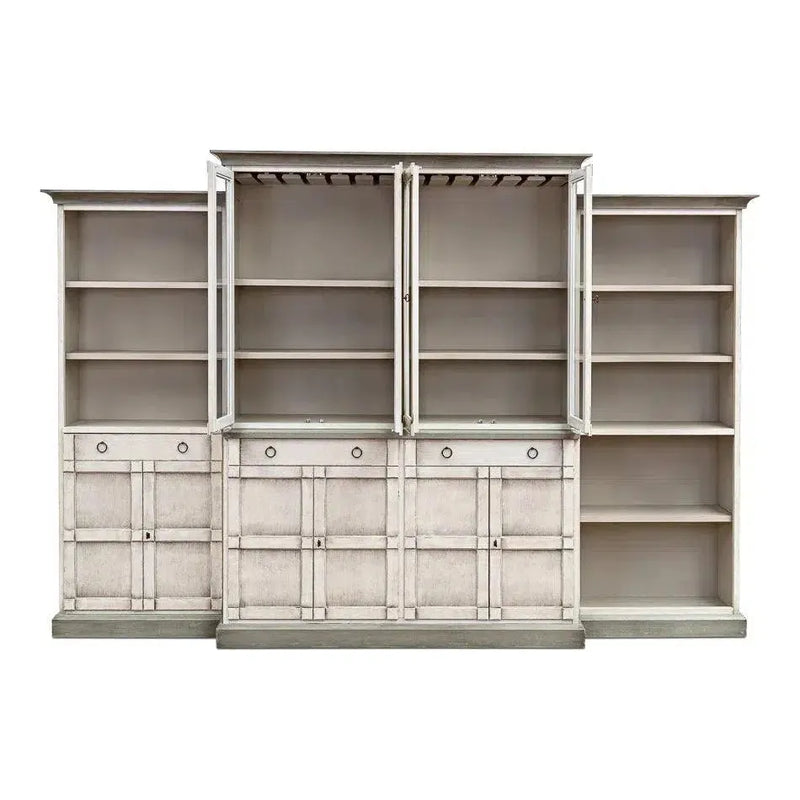 4 Piece Full Wall Buffet Curio White & Grey