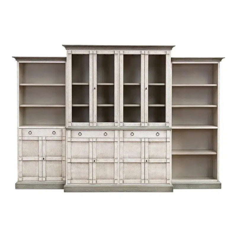 4 Piece Full Wall Buffet Curio White & Grey