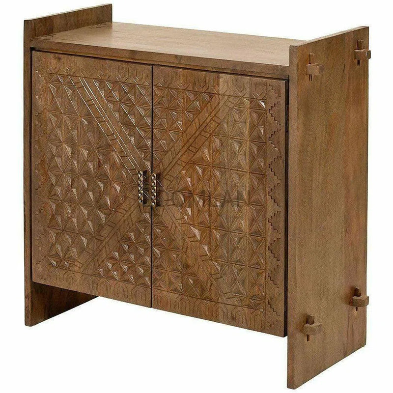 40" Carved Wood Diamond Pattern Accent Cabinet Storage Accent Cabinets LOOMLAN By LOOMLAN