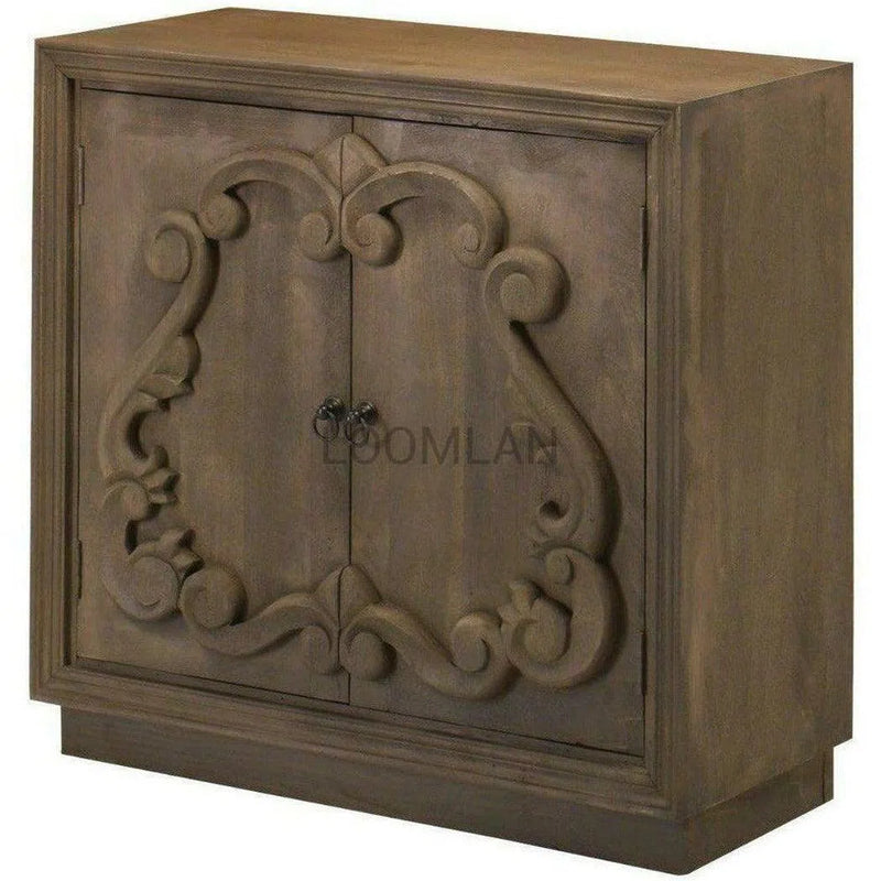 40" Distressed Brown Chiseled 2 Door Small Credenza Sunburn Accent Cabinets LOOMLAN By LOOMLAN
