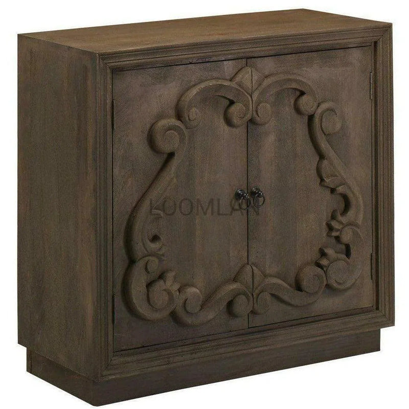 40" Distressed Brown Chiseled 2 Door Small Credenza Sunburn Accent Cabinets LOOMLAN By LOOMLAN
