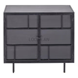 2 Windowpane Glass Doors Metal Frame Accent Cabinet Accent Cabinets LOOMLAN By LOOMLAN