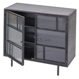 2 Windowpane Glass Doors Metal Frame Accent Cabinet Accent Cabinets LOOMLAN By LOOMLAN