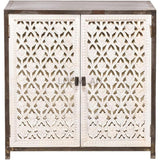 40" Square Whitewashed Hand Carved Accent Cabinet Coastal Accent Cabinets LOOMLAN By LOOMLAN
