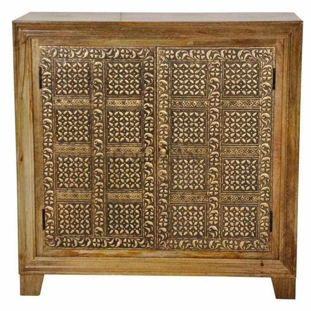 40" Wood Brass Accent Cabinet 2 Doors Zaley