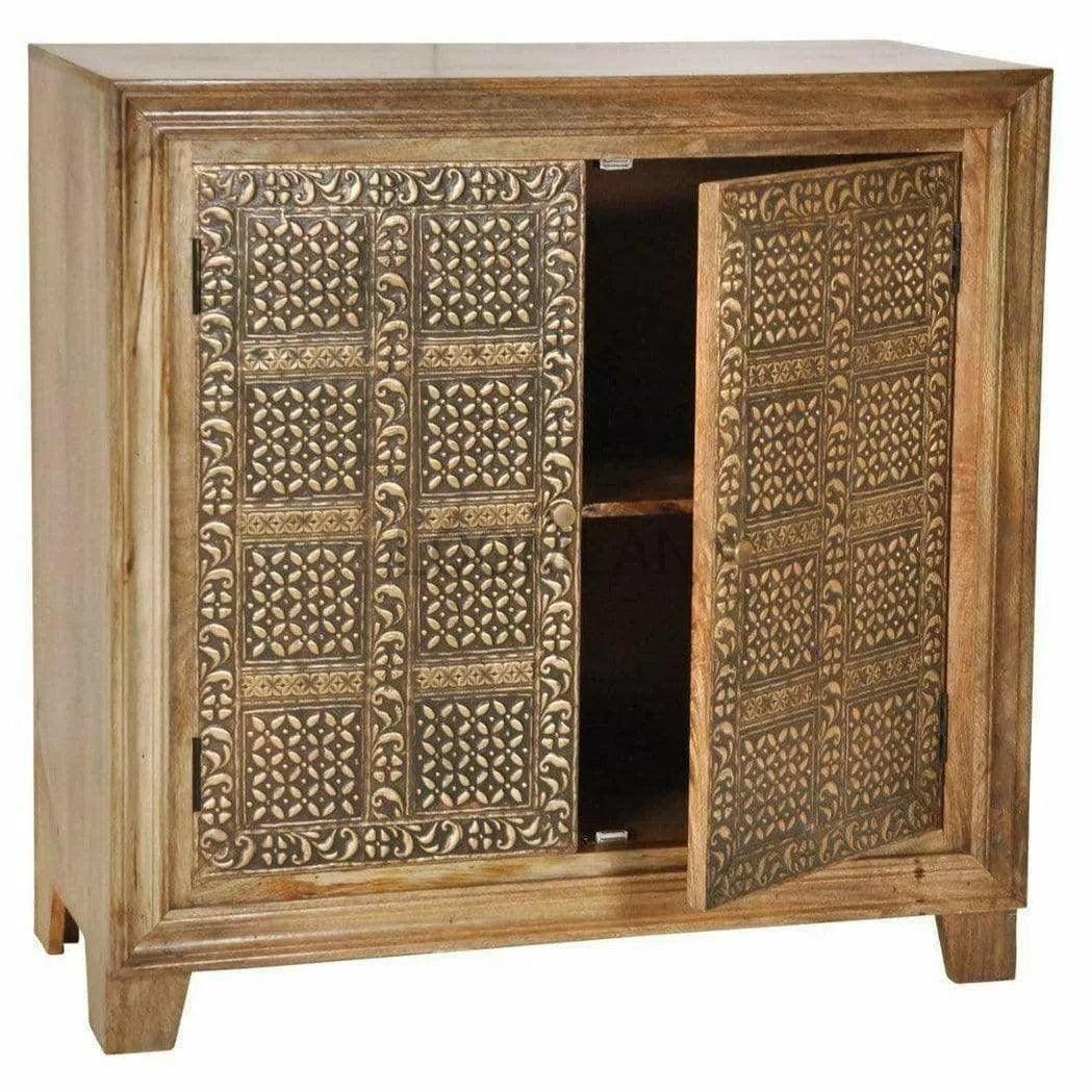 40" Wood Brass Accent Cabinet 2 Doors Zaley