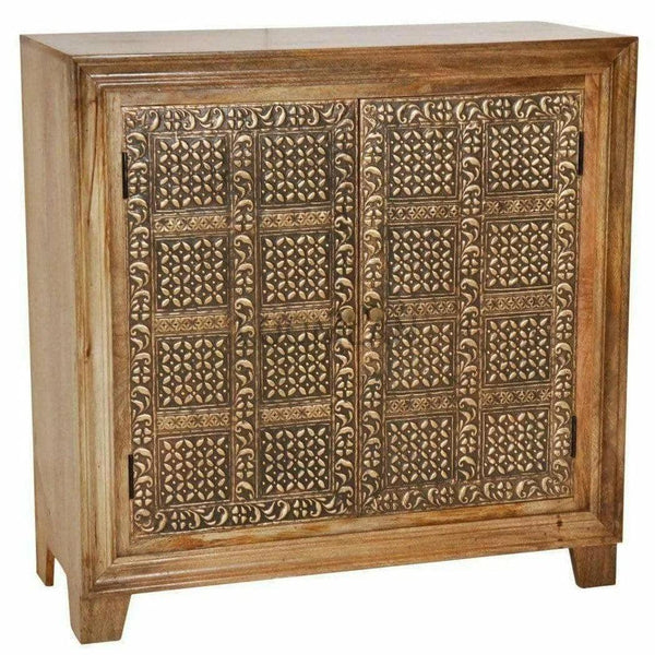 40" Wood Brass Accent Cabinet 2 Doors Zaley