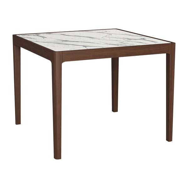 Vernon White Stone and Wood Square Dining Table