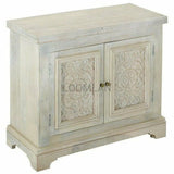 42" Antique White Farmhouse Hand Carved Nightstand Cabinet Nightstands LOOMLAN By LOOMLAN