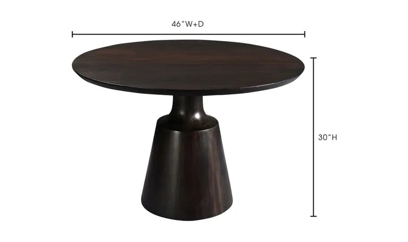 46" Dark Brown Wood Round Dining Table Pedestal Carved Base-Dining Tables-Moe's Home-LOOMLAN