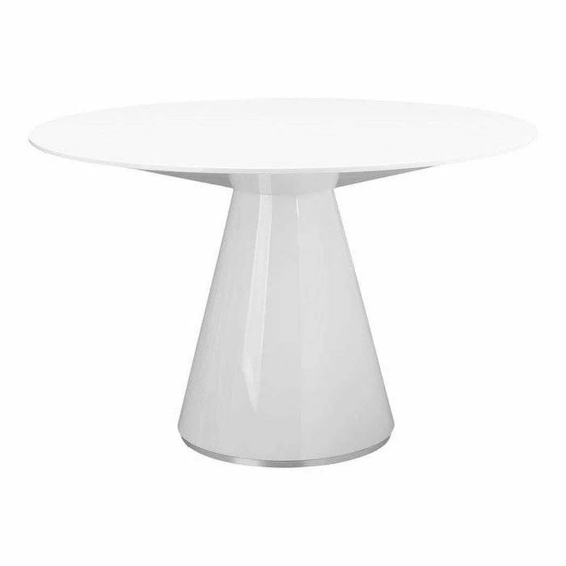 47" Contemporary High Gloss White Round Dining Table for 4 People Dining Tables LOOMLAN By Moe's Home
