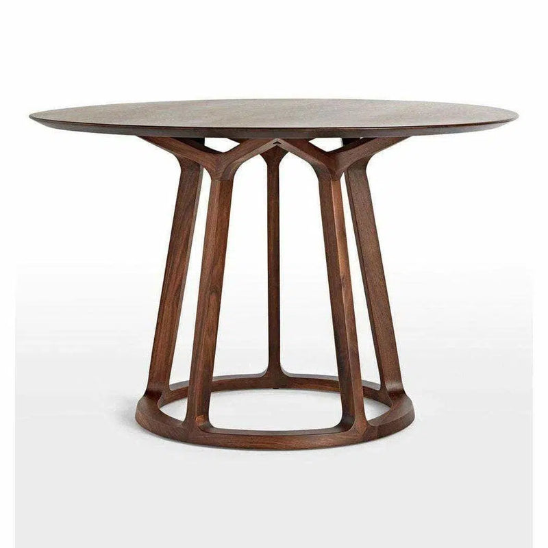 47 Inch Round Dining Table Brown Mid-Century