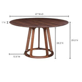 47 Inch Round Dining Table Brown Mid-Century