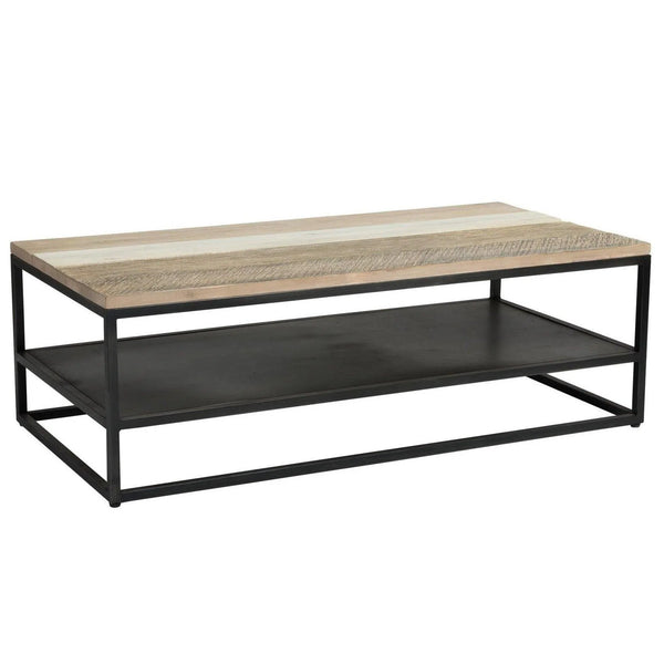 47" Two-Tone Rectangle Coffee Table With Shelves Wood Top With Base Coffee Tables LOOMLAN By LHIMPORTS