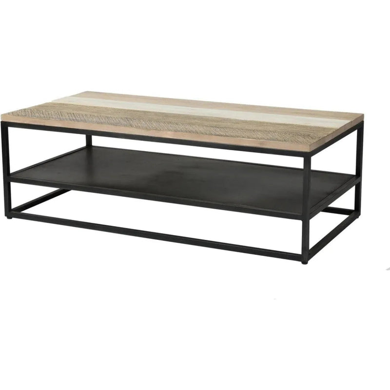 47" Two - Tone Rectangle Coffee Table Shelves Wood Base - LOOMLAN - LH Imports - Coffee Tables