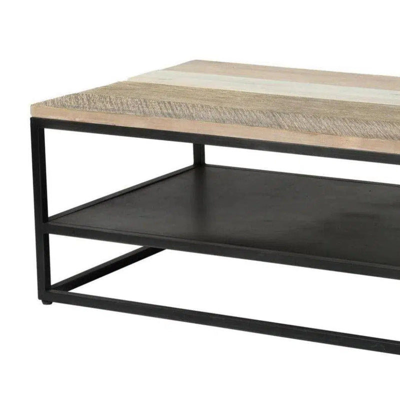 47" Two - Tone Rectangle Coffee Table Shelves Wood Base - LOOMLAN - LH Imports - Coffee Tables