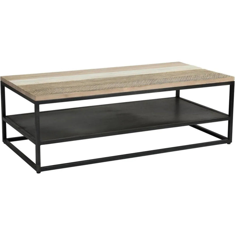 47" Two - Tone Rectangle Coffee Table Shelves Wood Base - LOOMLAN - LH Imports - Coffee Tables