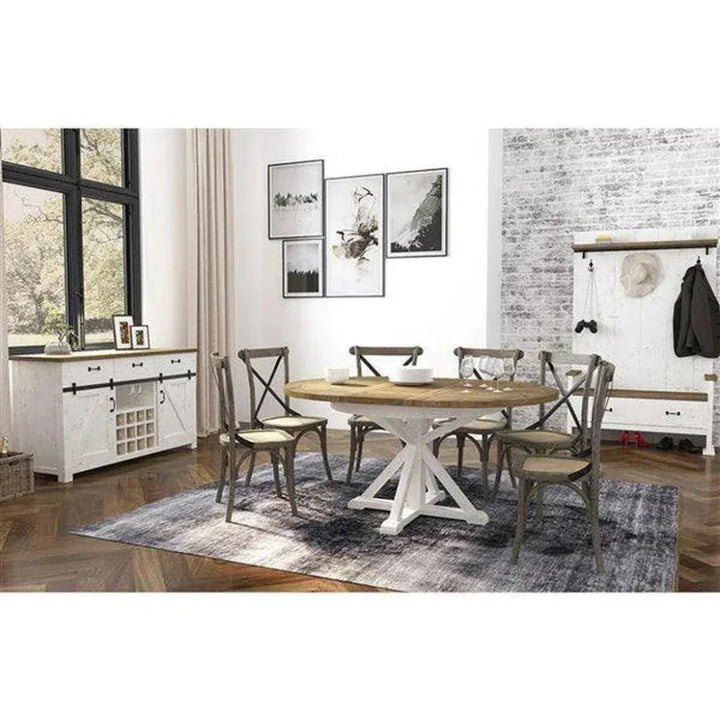 47/67 Round Extending Two-Tone Dining Table Wood-Dining Tables-LH Imports-LOOMLAN