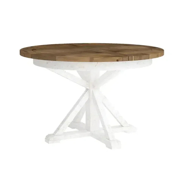 47/67 Round Extending Two-Tone Dining Table Wood-Dining Tables-LH Imports-LOOMLAN