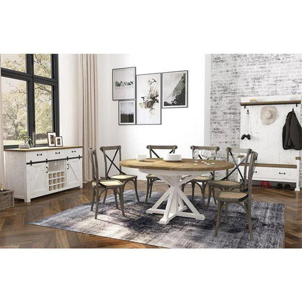 47/67 Round Extending Two-Tone Dining Table Wood Top Dining Tables LOOMLAN By LHIMPORTS