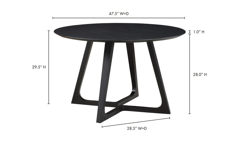 47.5 Inch Dining Table Round Black Mid-Century-Dining Tables-Moe's Home-LOOMLAN