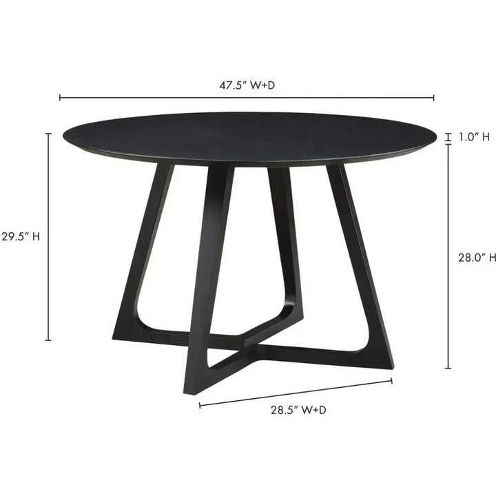 47.5 in Dining Table Round Black Mid-Century-Dining Tables-Moe's Home-LOOMLAN