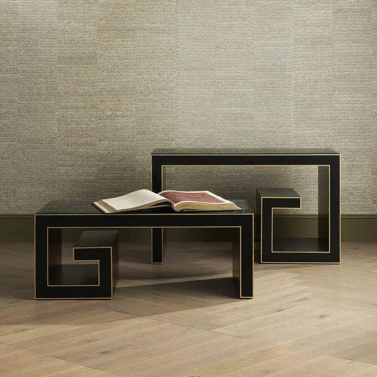 48" Black Waterfall Rectangular Cocktail Table With Gold Accents Coffee Tables LOOMLAN By Currey & Co