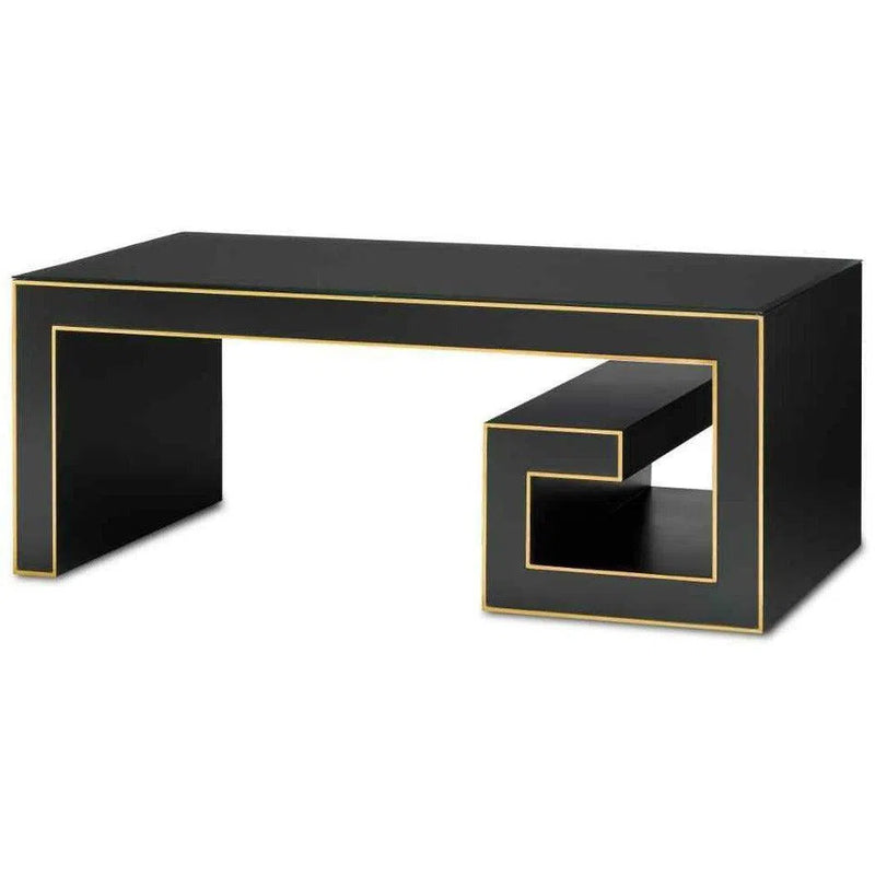 48" Black Waterfall Rectangular Cocktail Table With Gold Accents Coffee Tables LOOMLAN By Currey & Co